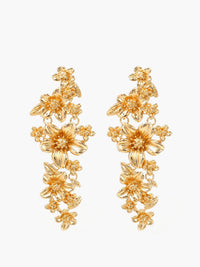 Şık Altın Çiçekli Damla Küpeler, Göz Alıcı Taş Tasarımı ile