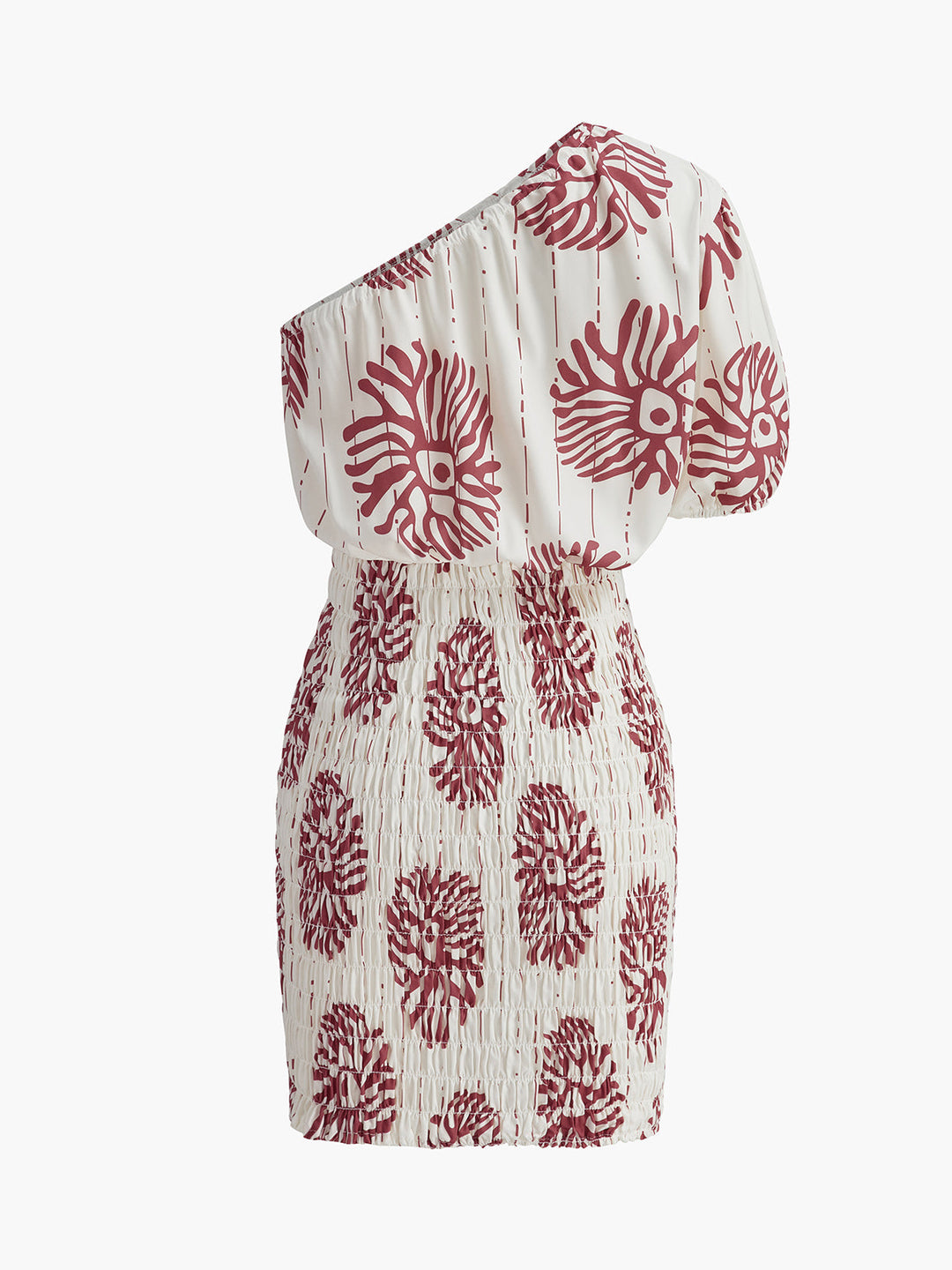 Çekici Tek Omuzlu Çiçek Desenli Lastik Elbise