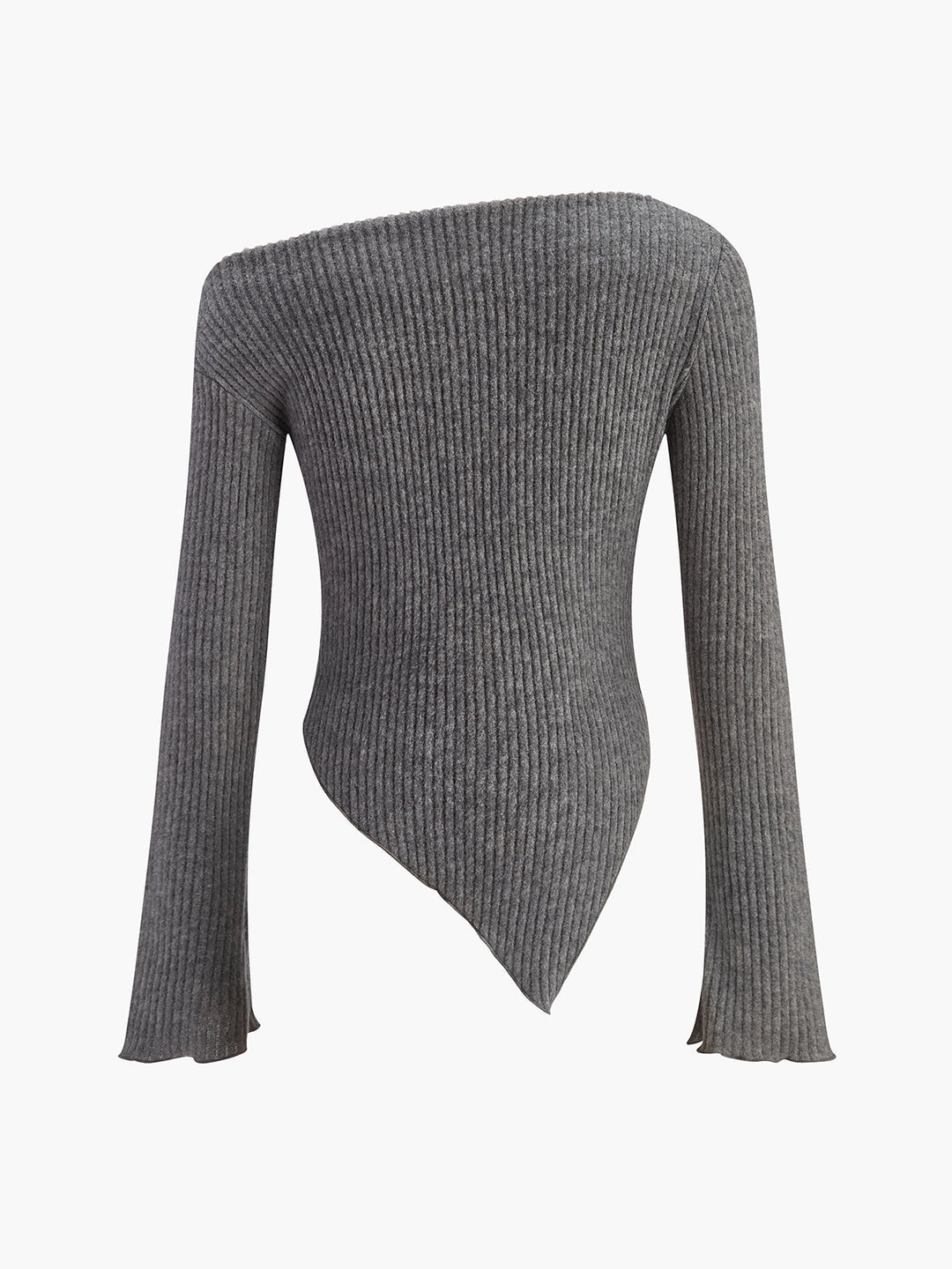 Стилен асиметричен плетен топ с прилепнала кройка и голи рамене