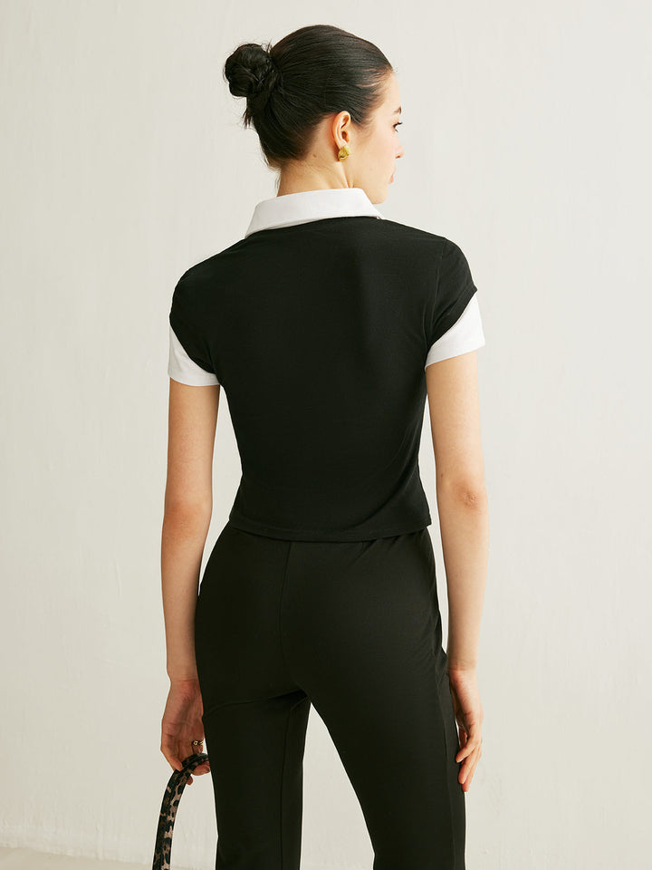 Şık Renk Bloklu Polo Yaka T-Shirt