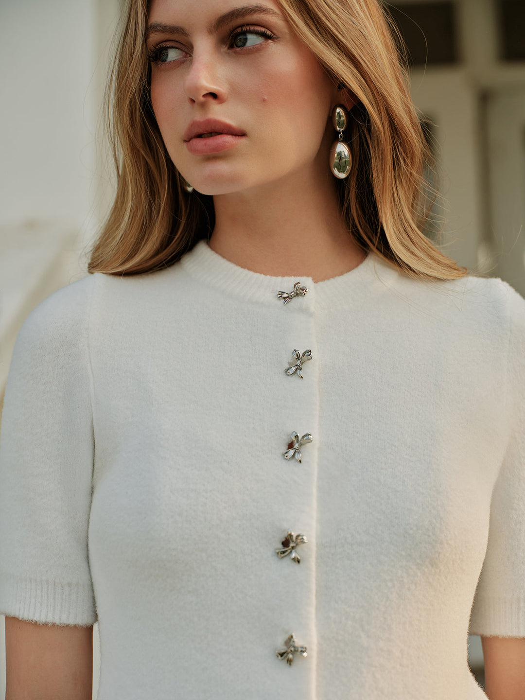 Şık Düğmeli Şerit Detaylı Triko Bluz