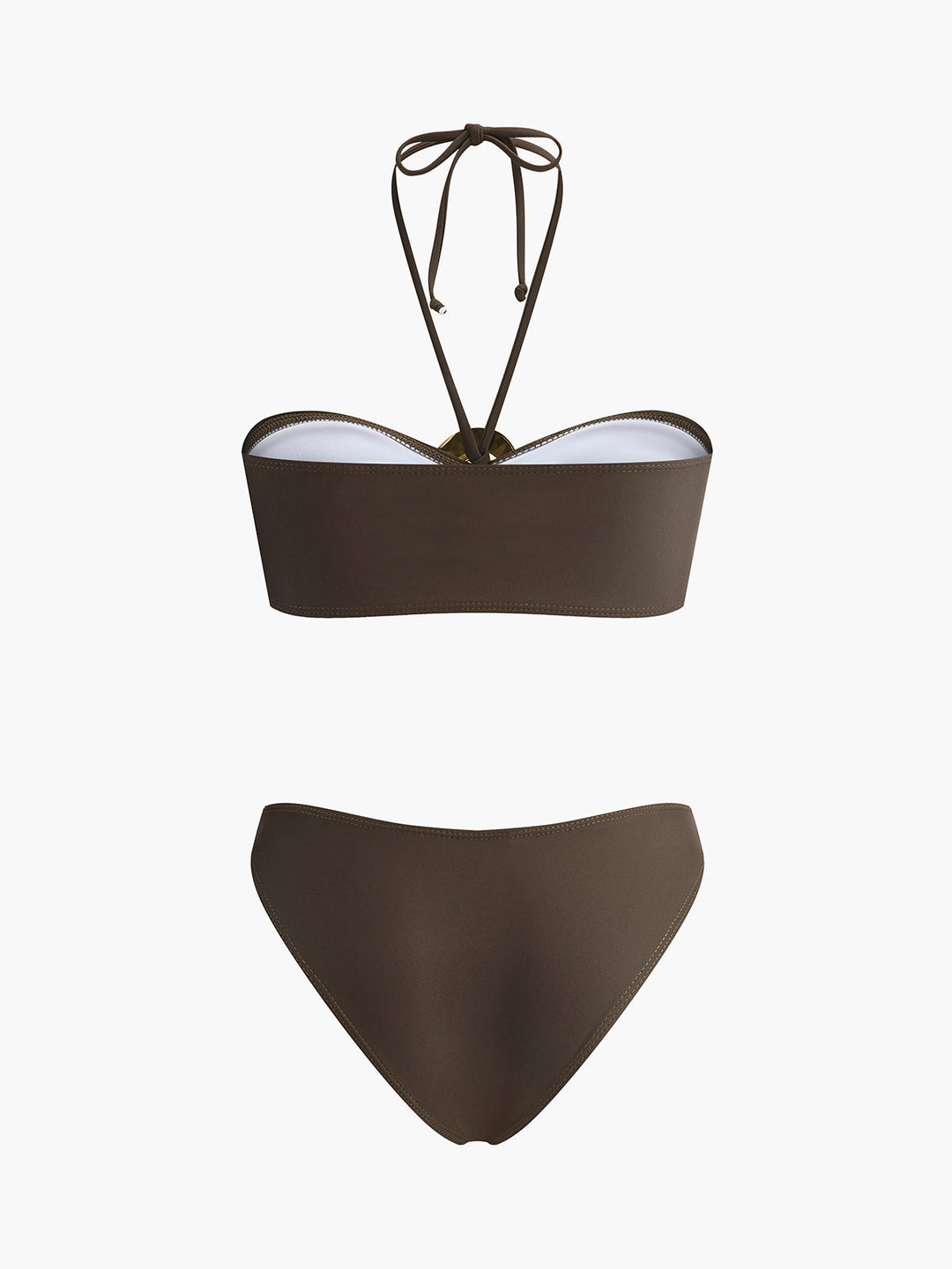 Şık Oval Yüzük Bant Bikini Takımı ve Akışkan Drapeli Etek