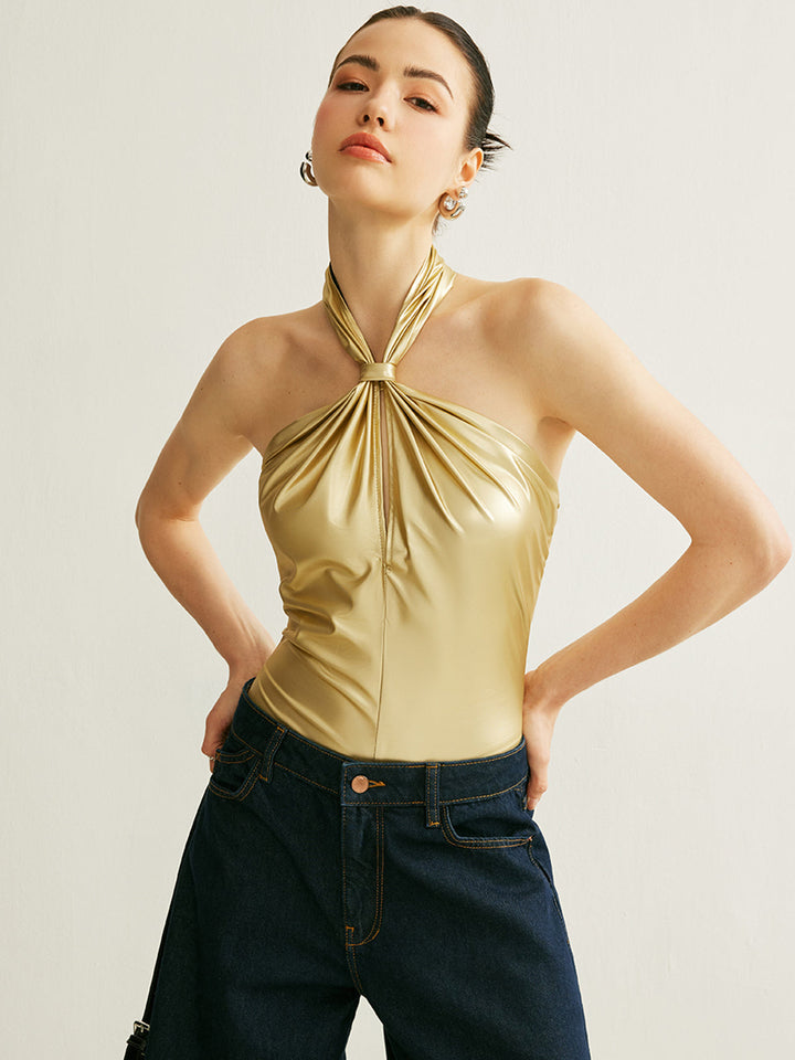 Şık PU Çapraz Askılı Halter Üst ile Şıklığı Yükseltin