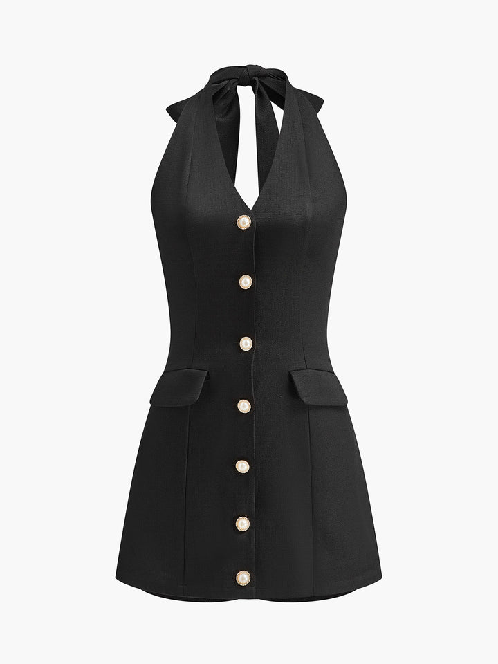 Şık Düğmeli Ön Halter Tulum ile Zahmetsiz Şıklık