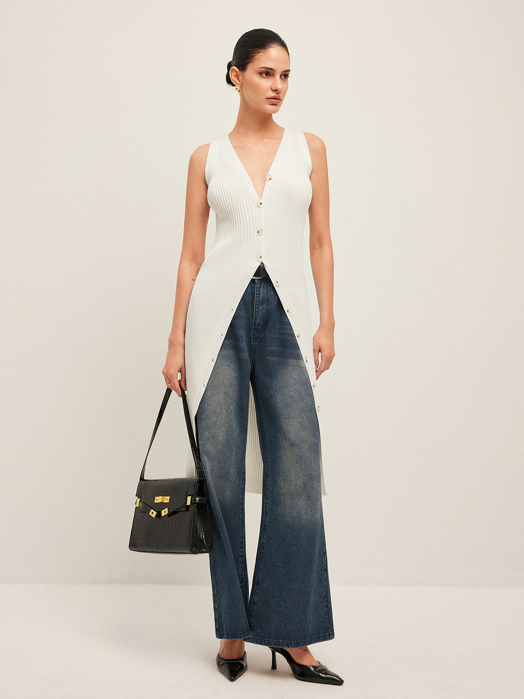 Şık Ribanalı Elbise Şık Düğme Aksanları ile