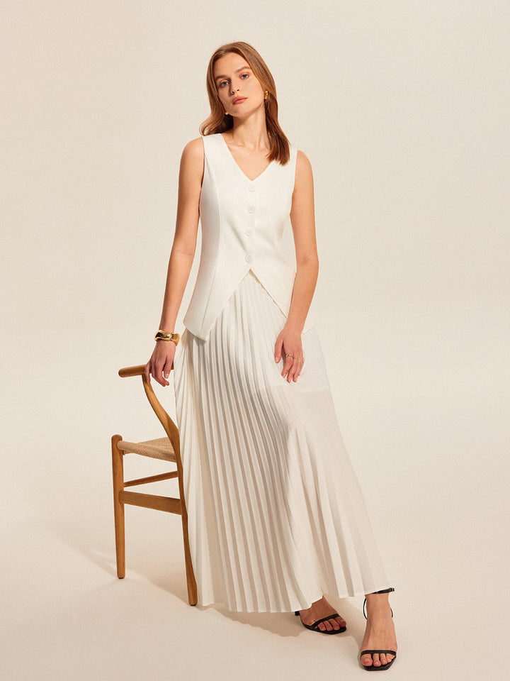 Şık Düğümlü Yelek ve Akışkan Pliseli Etek Takımı