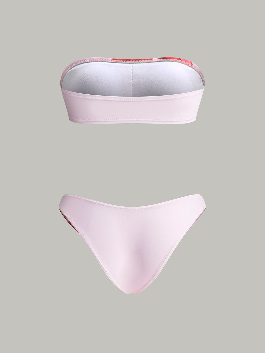 Şık Kapama Eteği ile Sevimli Çiçek Desenli Bandeau Bikini Seti