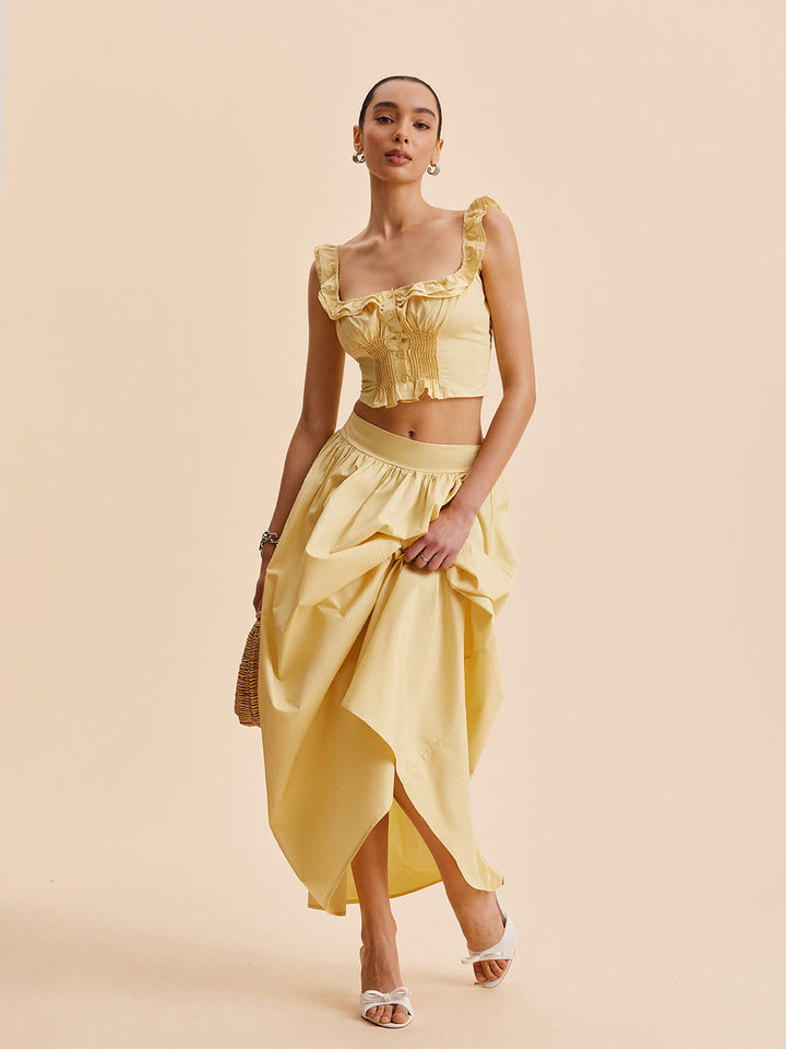 Şık Volanlı Crop Top ve Etek Takımı