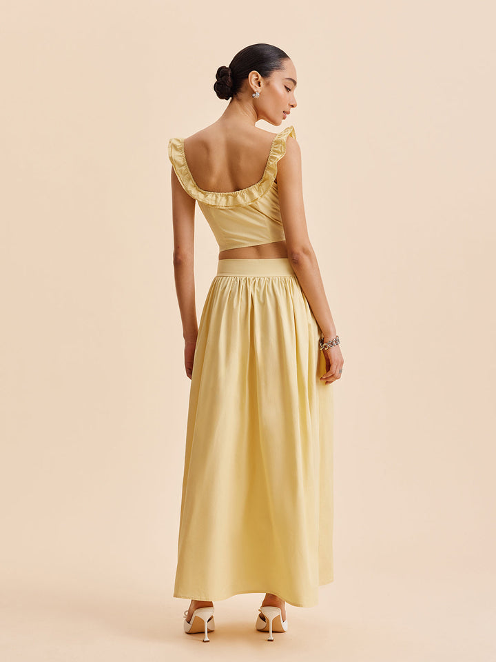 Şık Volanlı Crop Top ve Etek Takımı