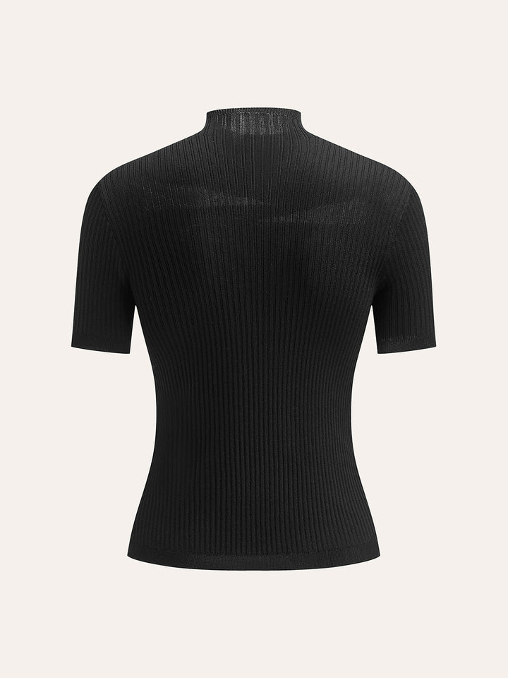 Şık Yarı Şeffaf Ribana Triko Bluz