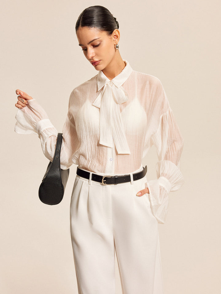 Şık Şifon Bluz Zarif Fiyonk Detayı ile