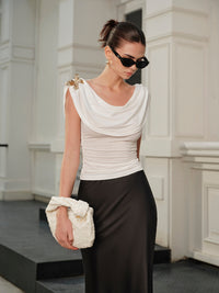 Şık Metalik Kelebek Yaka Bluz