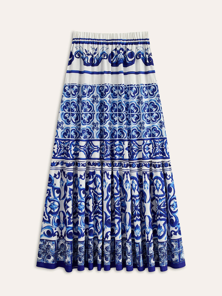 Şık Boho Tarzı Göz Alıcı Desenli Saten Etek