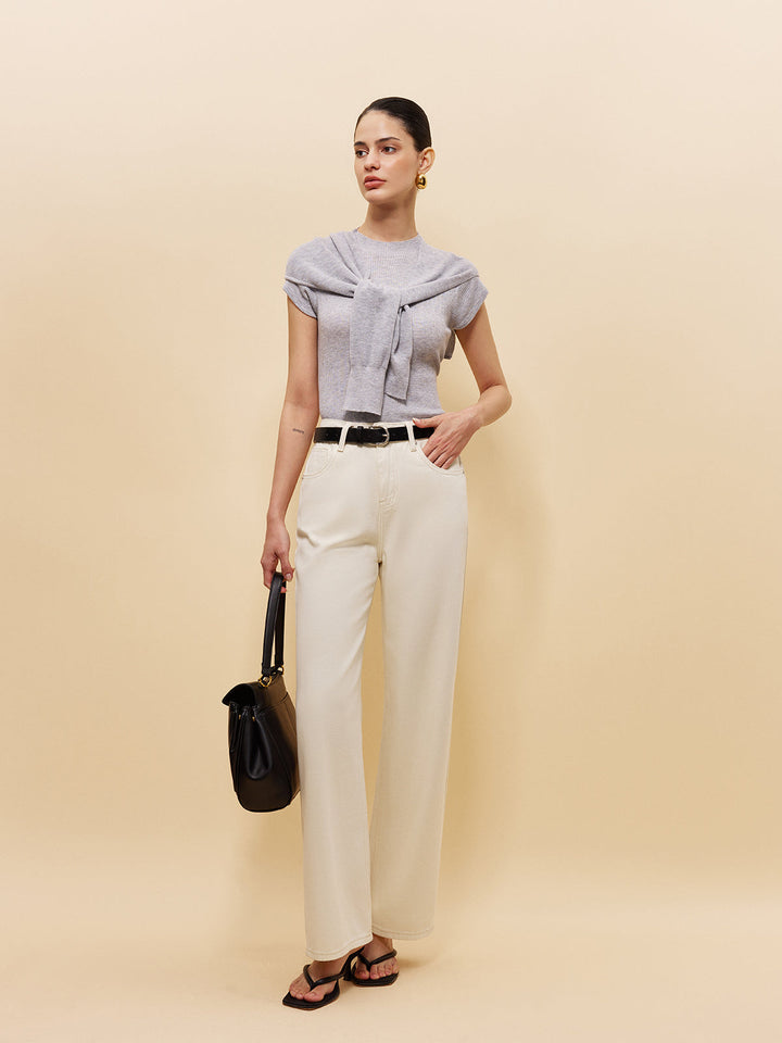 Şık Bağcıklı Şal Detaylı Çizgili Örgü Üst