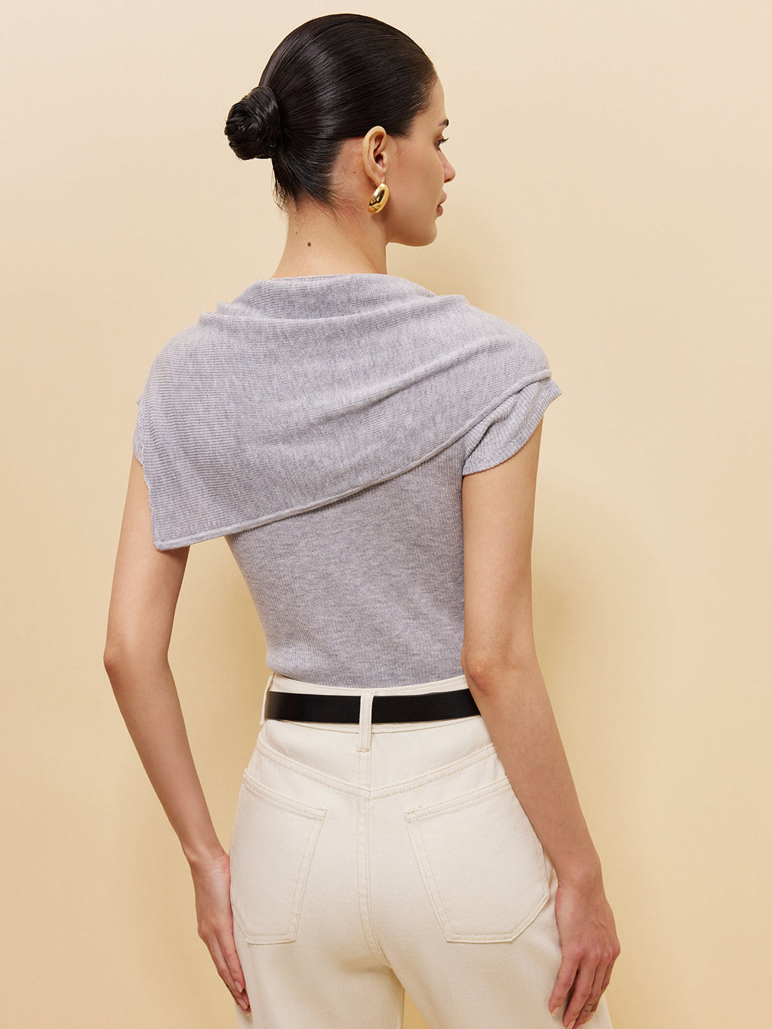 Şık Bağcıklı Şal Detaylı Çizgili Örgü Üst