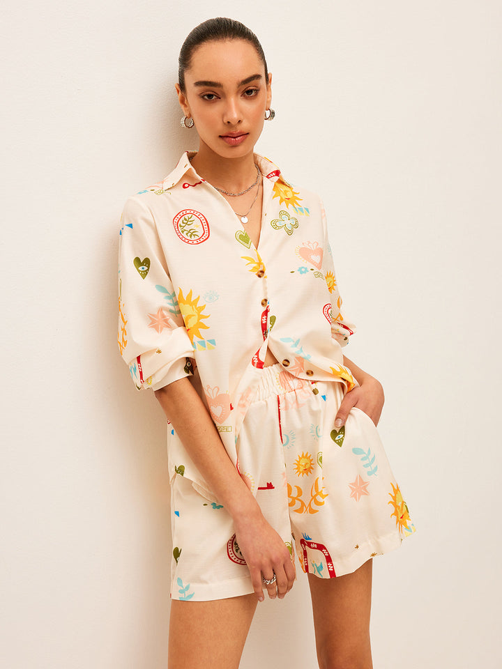 Şık Kloş Desenli Şort Takımı