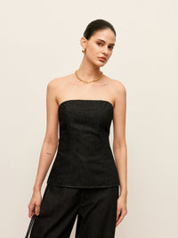 Şık Askısız Kot Üst, Şık Arka Fermuar ile Donatılmış