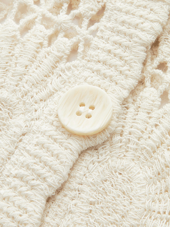 Şık Kroşe Çiçekli Düğmeli Hırka