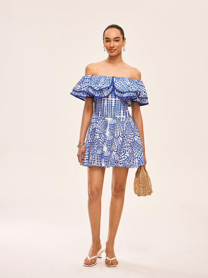 Şık Tek Omuz Volanlı Elbise Yarı Şeffaf Kumaş ile