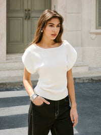 Şık Kısa Kol Ribanalı Triko Tişört