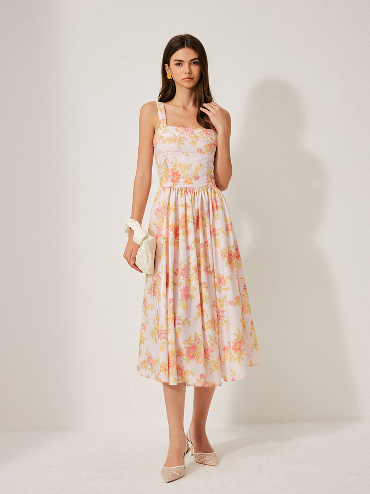 Cazip Çiçekli Abiye A-Kesim Elbise