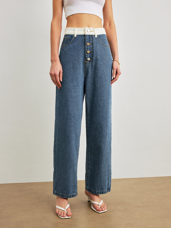 Şık Orta Bel Denim Jeanler ile Şık Kontrast Detay