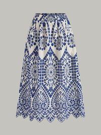 Şık Pamuklu Nakışlı Etek, Dalgalı Kenar ve Rahat Lastik Bel Bandı ile