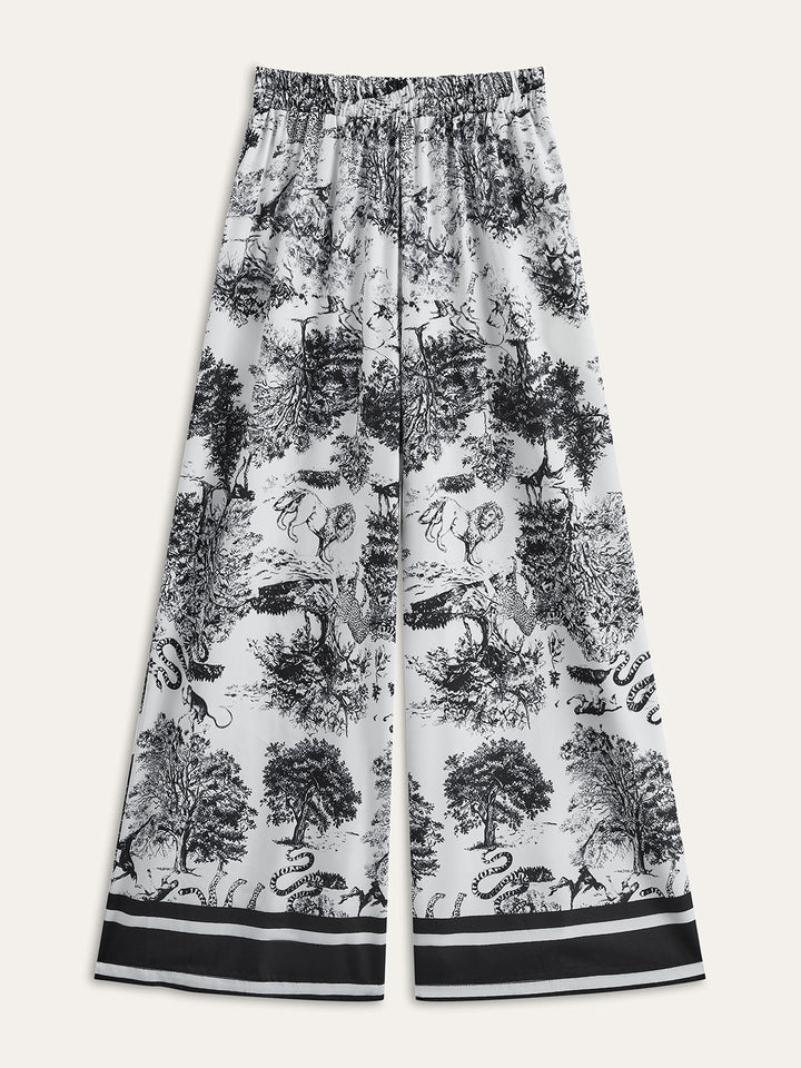 Şık Çizgili Kenarlı Baskılı Pantolon Takımı