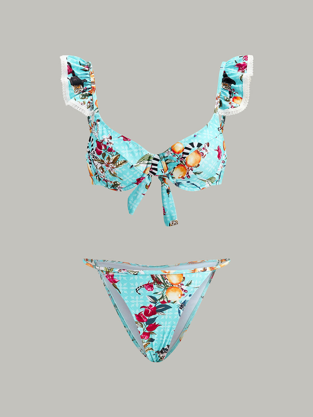 Çarpıcı Çiçek Desenli Bikini Takımı ve Şık Kapama Etek