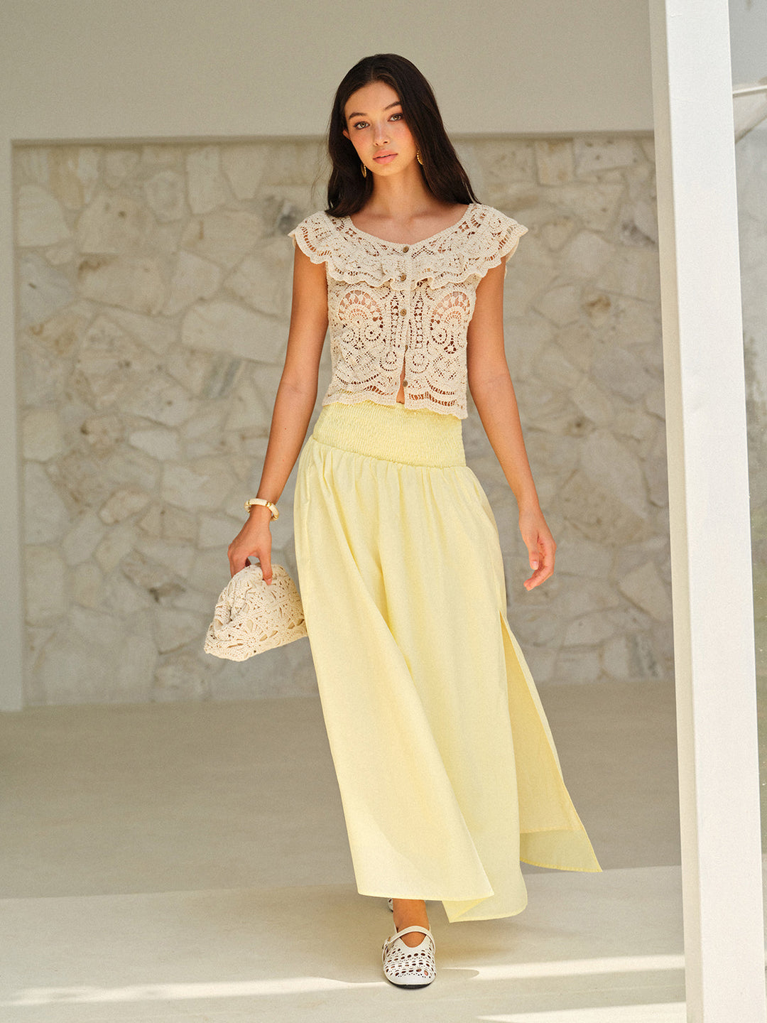 Üst dikişli tığ işi katlamalı kadın ve modaya uygun tarz için