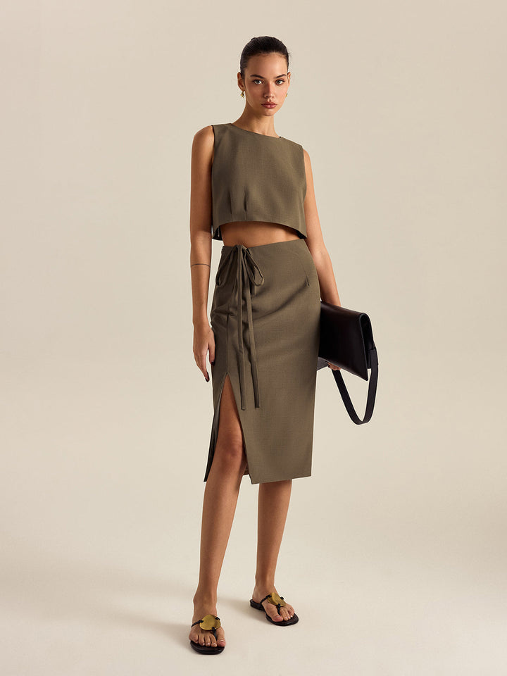 Yan yırtmaçlı bağcıklı etek