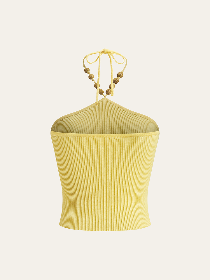 intarsiyalı örgü halter crop üst