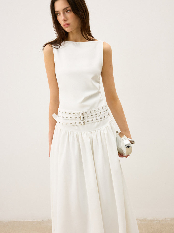 Botun Boyunlu Çok Kemerli Düşük Bel Abiye Maksi Elbise