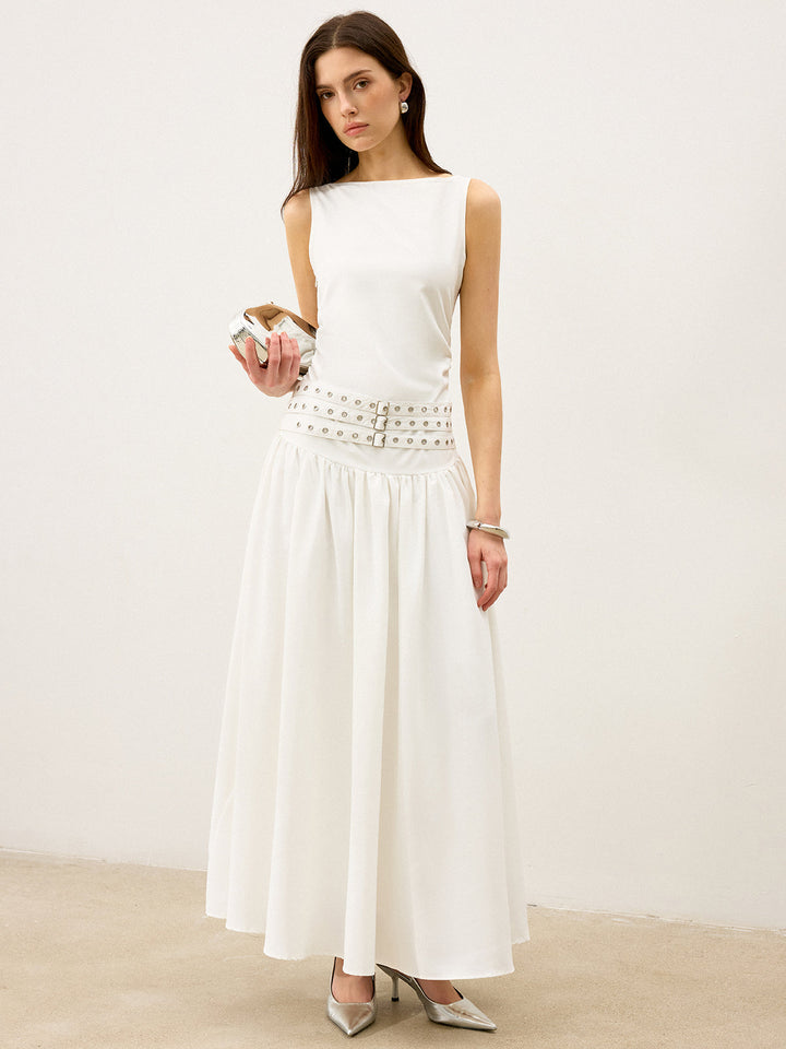 Botun Boyunlu Çok Kemerli Düşük Bel Abiye Maksi Elbise