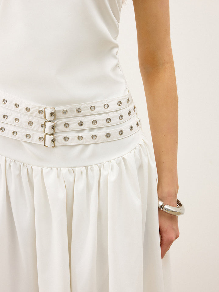 Botun Boyunlu Çok Kemerli Düşük Bel Abiye Maksi Elbise