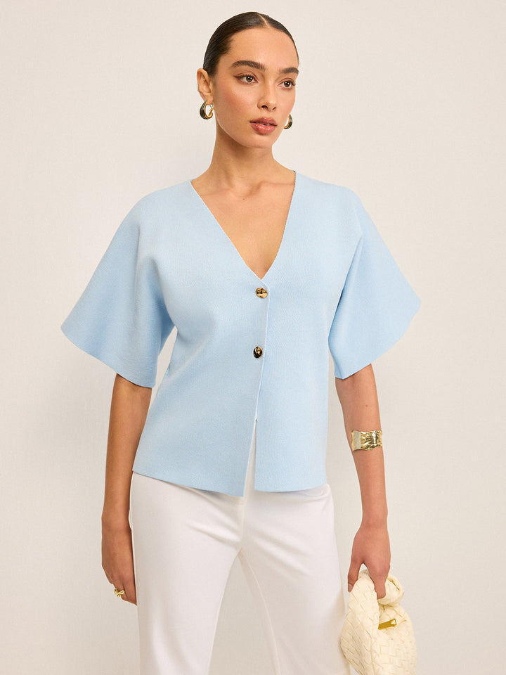 V Yaka Düğmeli Örgü Hırka