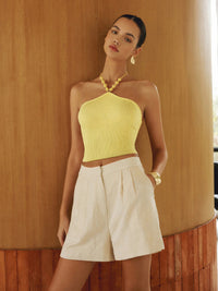 intarsiyalı örgü halter crop üst