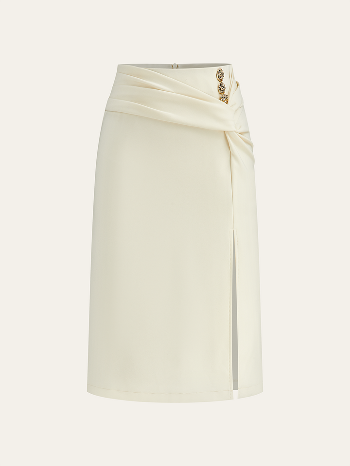 Metal Detay Yırtmaçlı Midi Etek