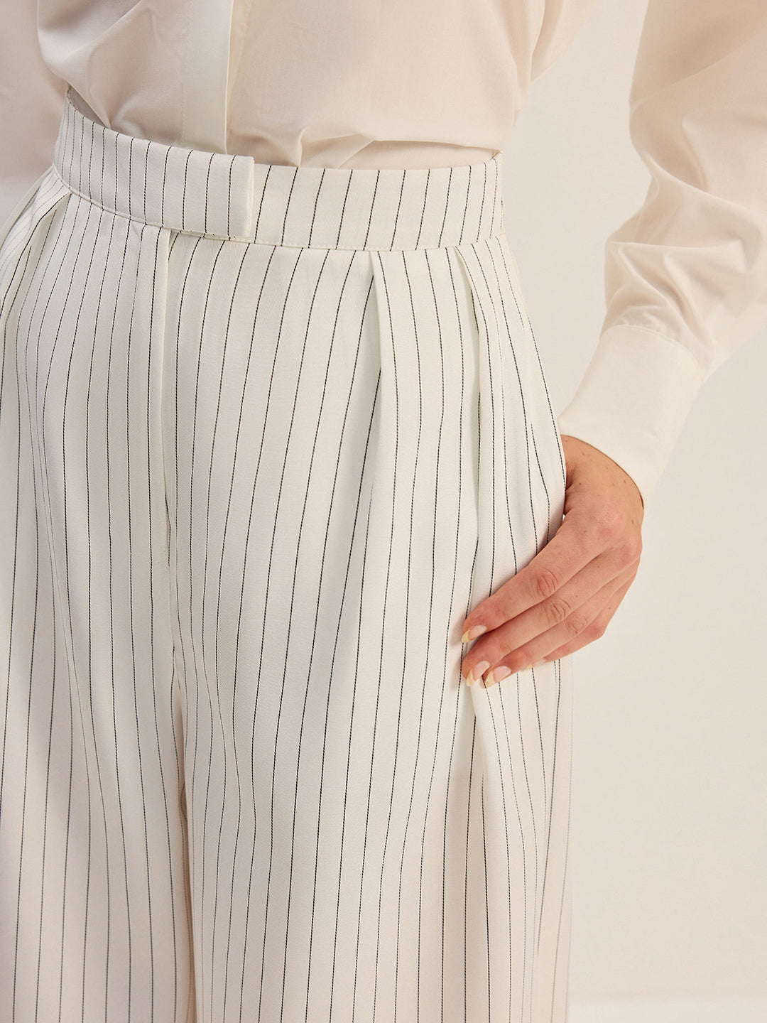 Pinstripe Geniş Paça Pantolon