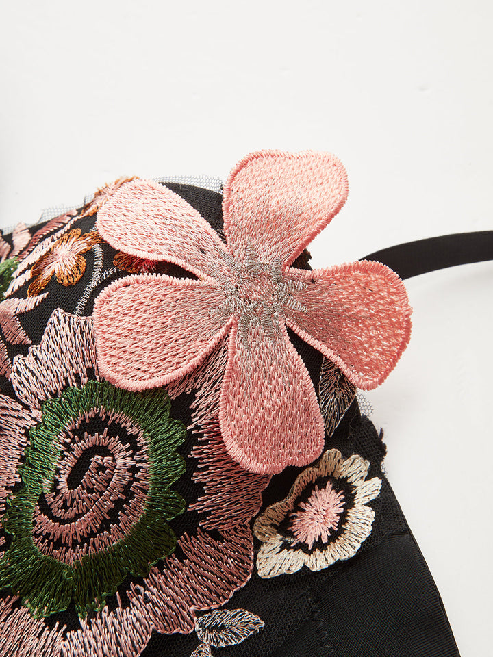 Yarı Şeffaf 3D Çiçek İşlemeli Korse Üst