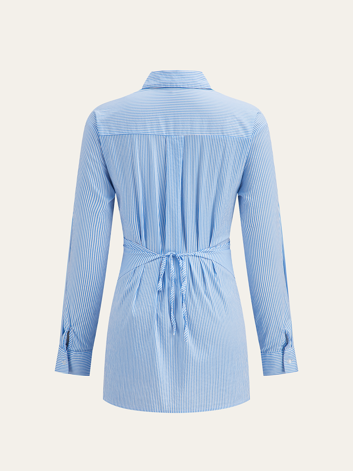 Çizgili Wrap Asimetrik Paçalı Gömlek