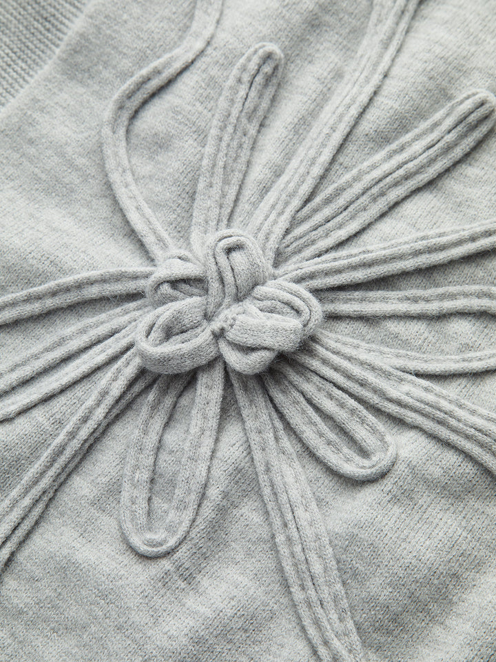 Çiçek Appliğe Kap-Sleeve Örgü Üst