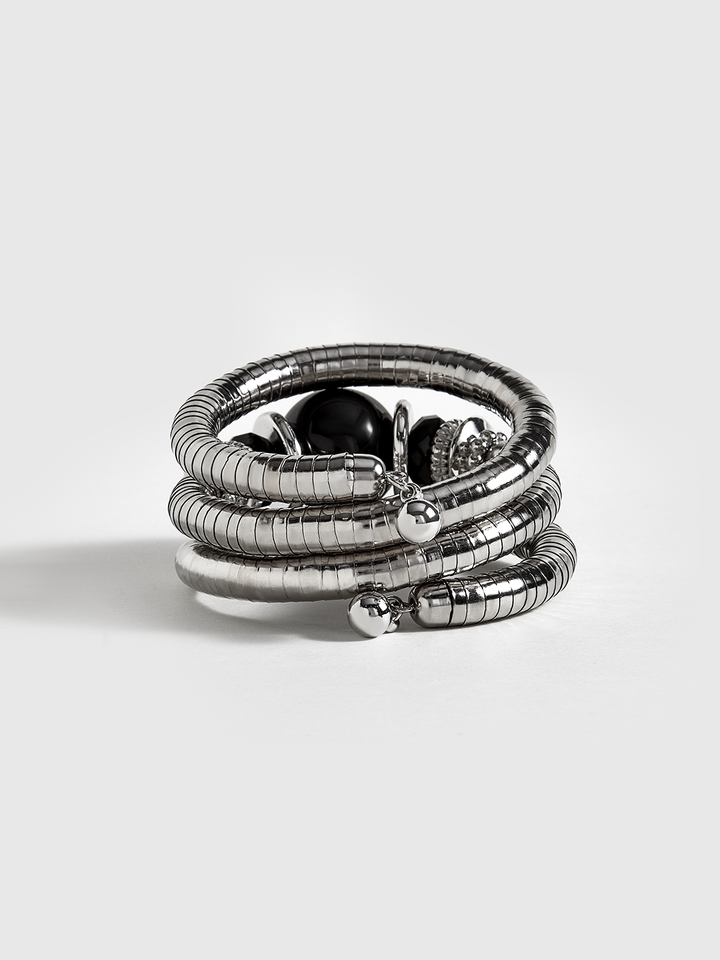 Siyah Kaplan Taşı Elastik Çok Katmanlı Bilezik