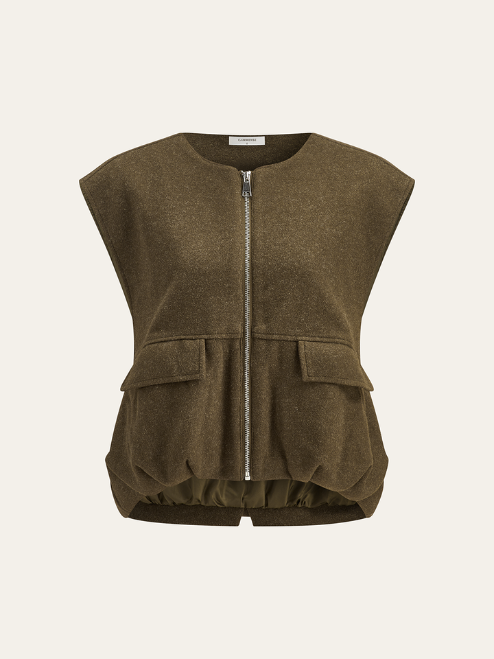 fermuarlı ön çıtçıtlı kolsuz yelek