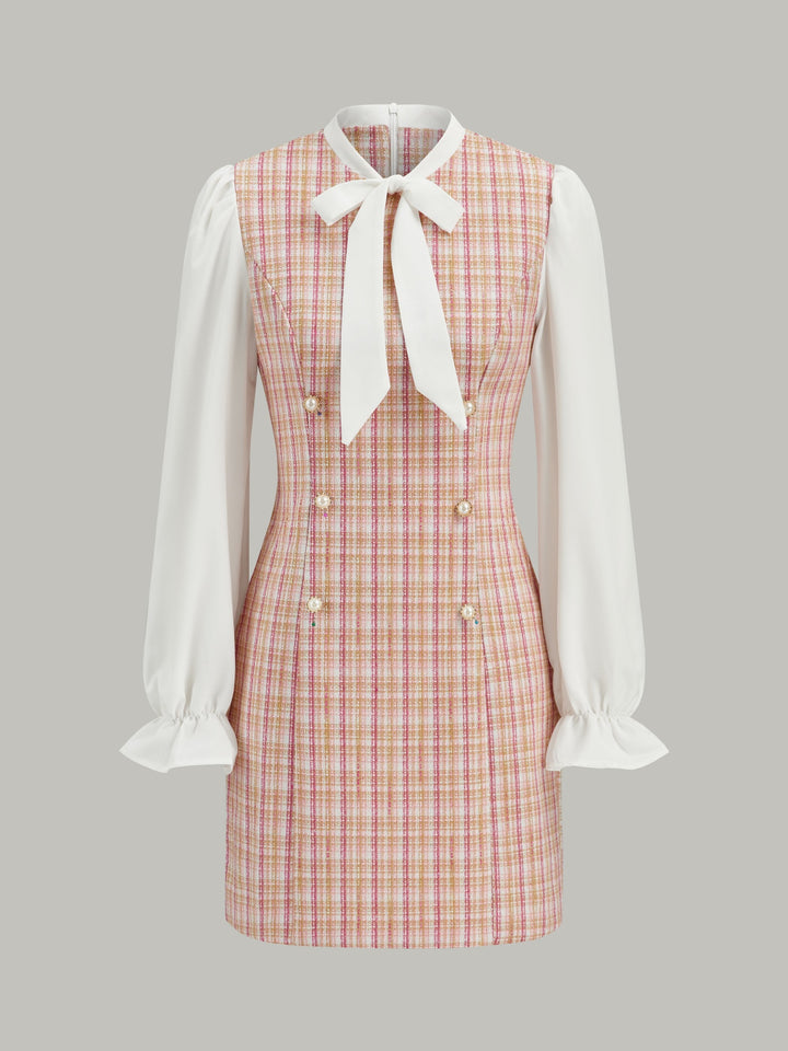 Yay Göğüslü Panel Detaylı Mini Elbise