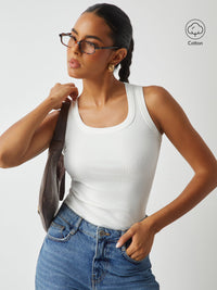 çizgili örgülü yuvarlak yaka tank üst