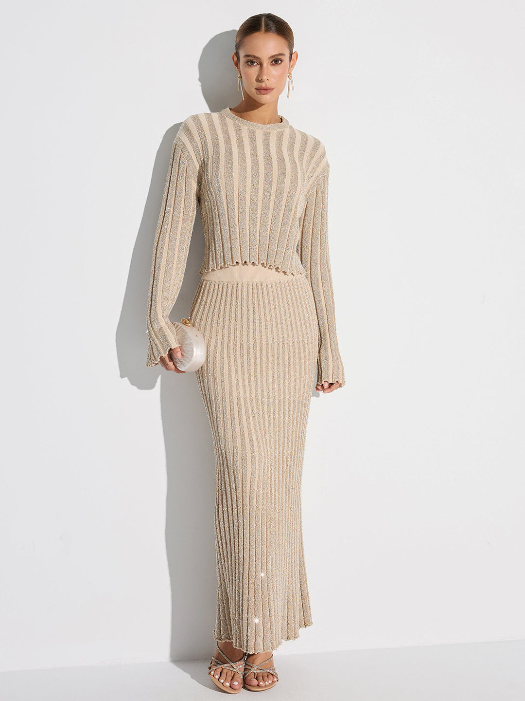 Parıltılı Doku Üstü ve Maksı Etek Takımı