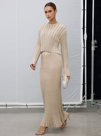 Parıltılı Doku Üstü ve Maksı Etek Takımı