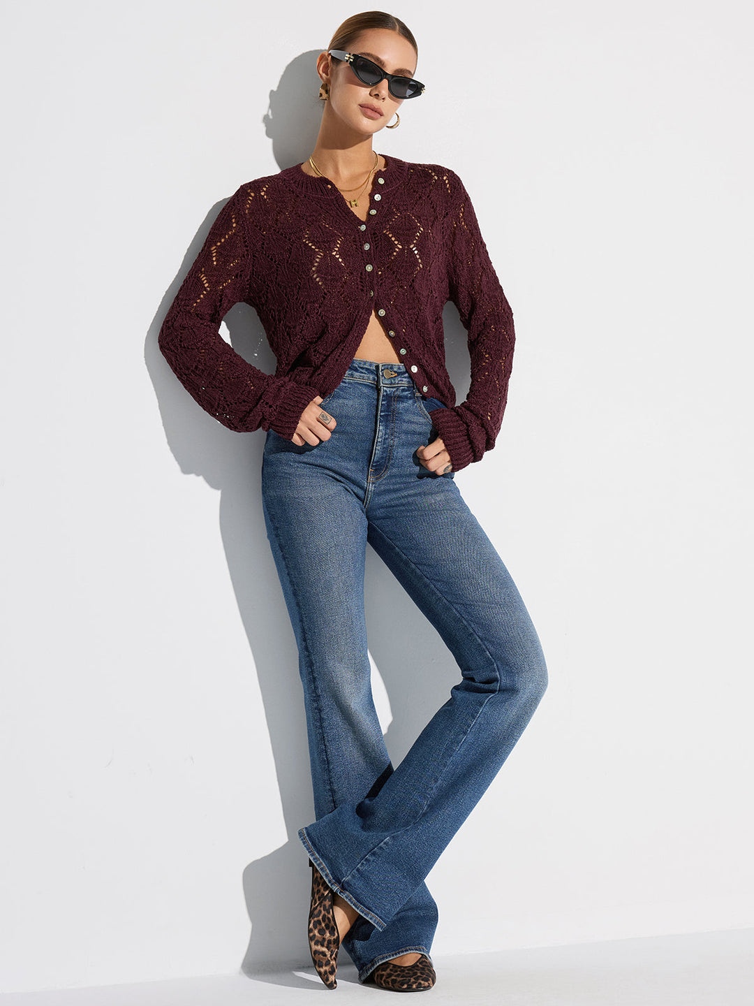 Yarım İnce Şeffaf Düz Desenli Hırka