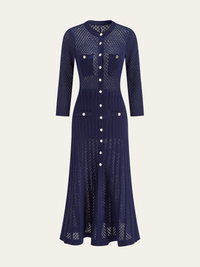 Düğme Ön Şeffaf Örgü Maksi Elbise